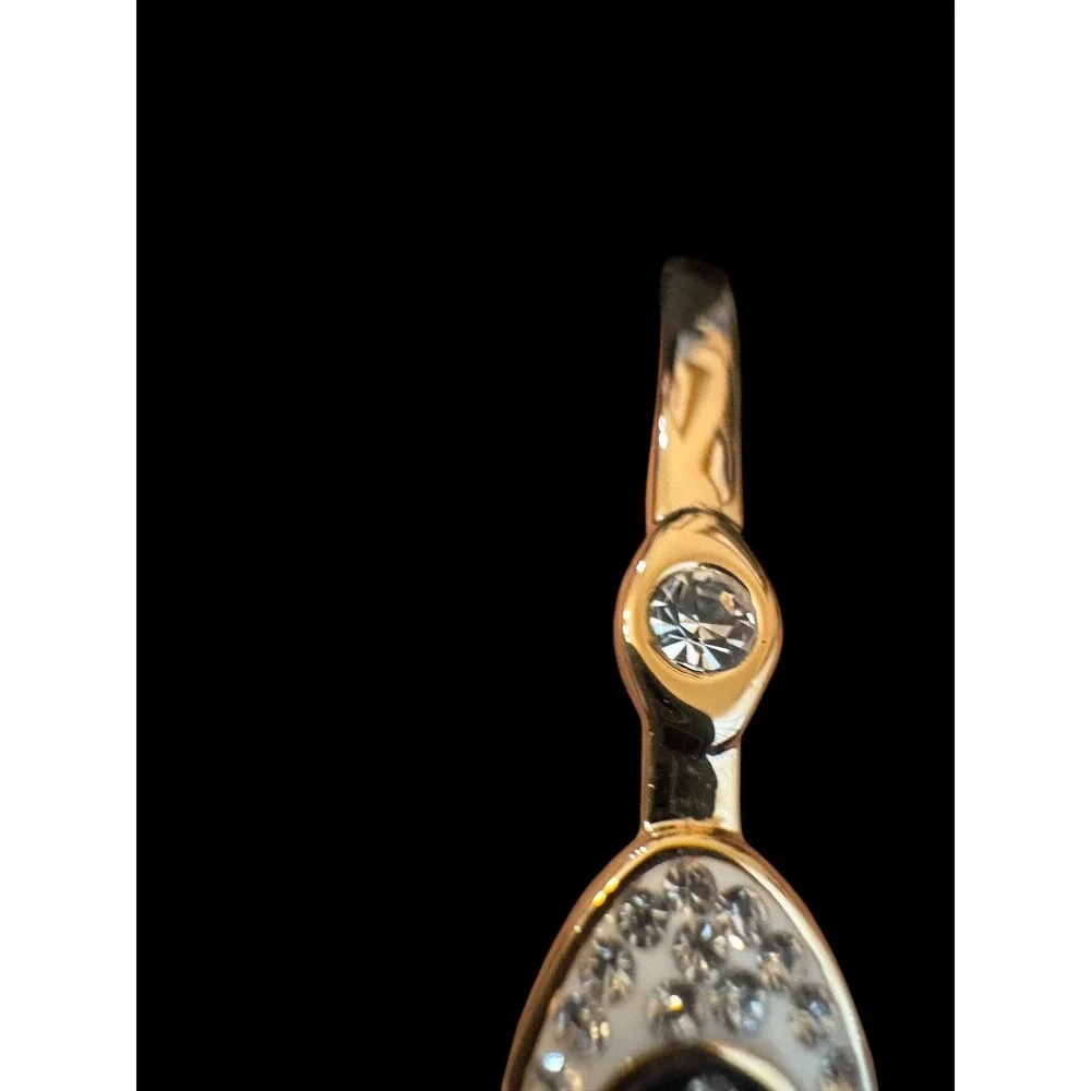 18k Gold Plated Evil Eye Cuff Bracelet Blue‎ Clear Crystals White Enamel